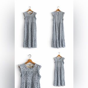 Large Blue Floral Dress Universal Thread Ruffles Flowers